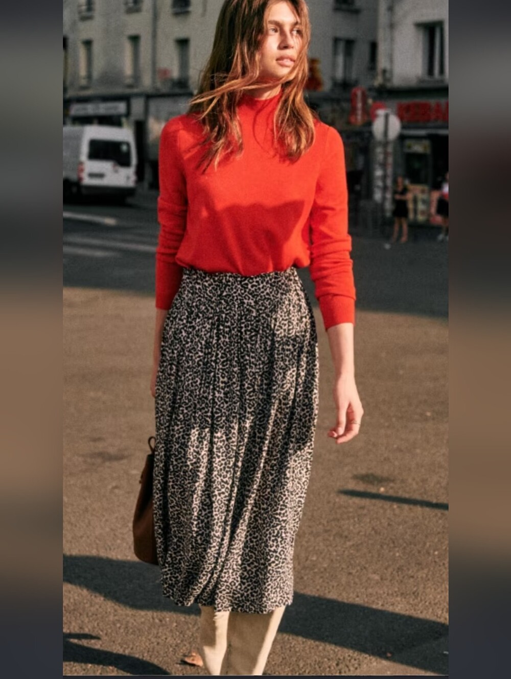 Sezane Elie Leopard Midi Skirt